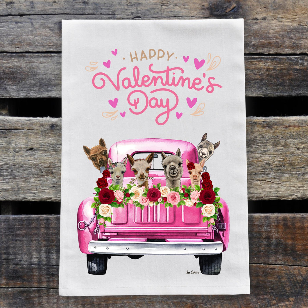 Alpaca Valentine's Day Towel, 'Pink Farm Truck'