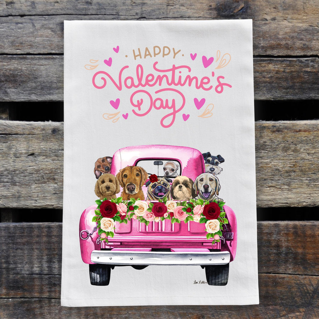 Dog Valentine's Day Towel, 'Pink Farm Truck'