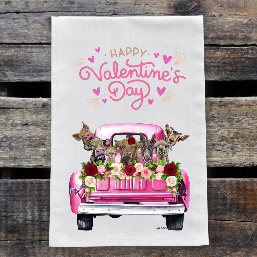 Farm Valentine's Day Towel, 'Pink Farm Truck'