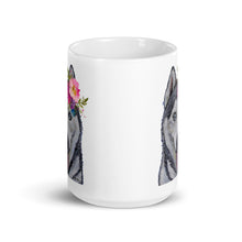 Load image into Gallery viewer, Husky Mug, Dog Coffee Mug, 15oz Bright Blooms Husky Dog Mug
