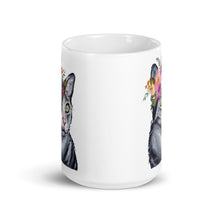 Load image into Gallery viewer, Cat Mug &#39;Skinny Grey Cat&#39;, Cat Coffee Mug, 15oz Bright Blooms Cat Mug
