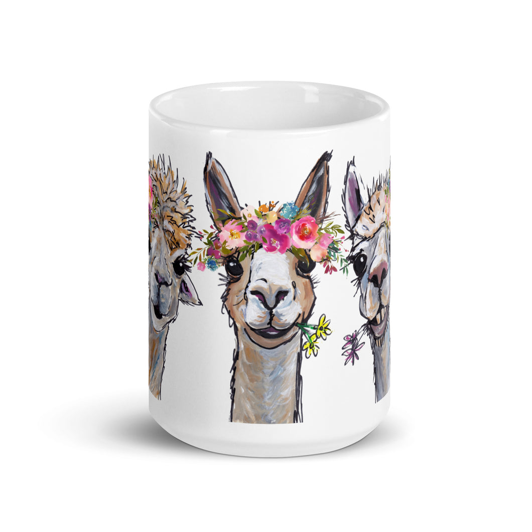 Alpaca Mug 'Trio', Alpaca Coffee Mug, 15oz Bright Blooms Alpaca Mug