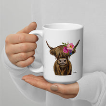 Load image into Gallery viewer, Highland Cow Mug &#39;Penny&#39;, Highland Cow Coffee Mug, 15oz Bright Blooms Cow Mug
