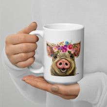Load image into Gallery viewer, Pig Mug &#39;Posey&#39;, Pig Coffee Mug, 15oz Bright Blooms Pig Mug
