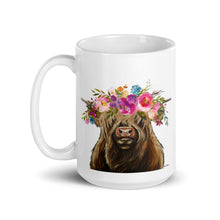 Load image into Gallery viewer, Highland Cow Mug &#39;Shamus&#39;, Highland Cow Coffee Mug, 15oz Bright Blooms Cow Mug

