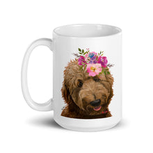 Load image into Gallery viewer, Apricot Doodle Mug, Dog Coffee Mug, 15oz Bright Blooms Doodle Dog Mug
