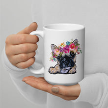 Load image into Gallery viewer, French Bulldog Mug, Dog Coffee Mug, 15oz Bright Blooms Frenchie Dog Mug
