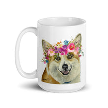 Load image into Gallery viewer, Corgi Mug, Dog Coffee Mug, 15oz Bright Blooms Corgi Dog Mug
