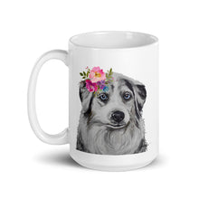Load image into Gallery viewer, Australian Shepherd Mug, Dog Coffee Mug, 15oz Bright Blooms Aussie Dog Mug
