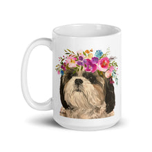 Load image into Gallery viewer, Shihtzu Mug, Dog Coffee Mug, 15oz Bright Blooms Shih tzu Dog Mug
