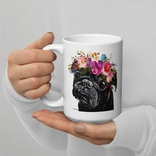 Load image into Gallery viewer, Pug Mug, Dog Coffee Mug, 15oz Bright Blooms Pug Dog Mug

