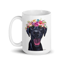 Load image into Gallery viewer, Black Lab Mug, Dog Coffee Mug, 15oz Bright Blooms Black Lab Dog Mug
