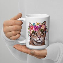 Load image into Gallery viewer, Cat Mug &#39;Orange Tabby&#39;, Cat Coffee Mug, 15oz Bright Blooms Cat Mug
