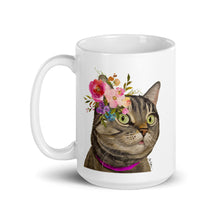Load image into Gallery viewer, Cat Mug &#39;Grey Tabby&#39;, Cat Coffee Mug, 15oz Bright Blooms Cat Mug
