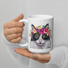 Load image into Gallery viewer, Cat Mug &#39;Fluffy Cat&#39;, Cat Coffee Mug, 15oz Bright Blooms Cat Mug
