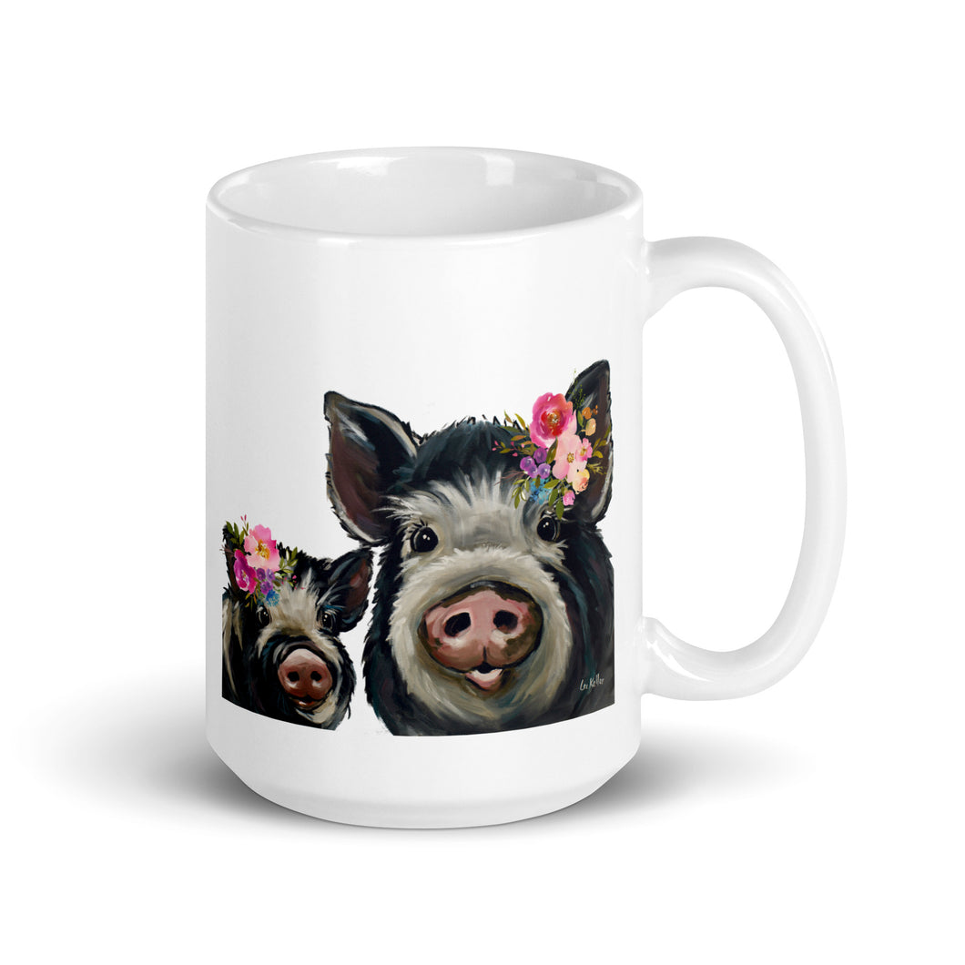 Pig Mug 'Mom & Baby Pig', Pig Coffee Mug, 15oz Bright Blooms Pig Mug