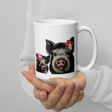 Load image into Gallery viewer, Pig Mug &#39;Mom &amp; Baby Pig&#39;, Pig Coffee Mug, 15oz Bright Blooms Pig Mug
