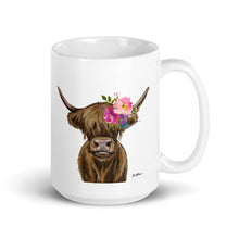 Load image into Gallery viewer, Highland Cow Mug &#39;Penny&#39;, Highland Cow Coffee Mug, 15oz Bright Blooms Cow Mug
