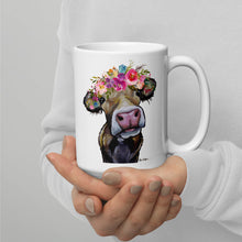 Load image into Gallery viewer, Cow Mug &#39;Hazel&#39;, Cow Coffee Mug, 15oz Bright Blooms Cow Mug
