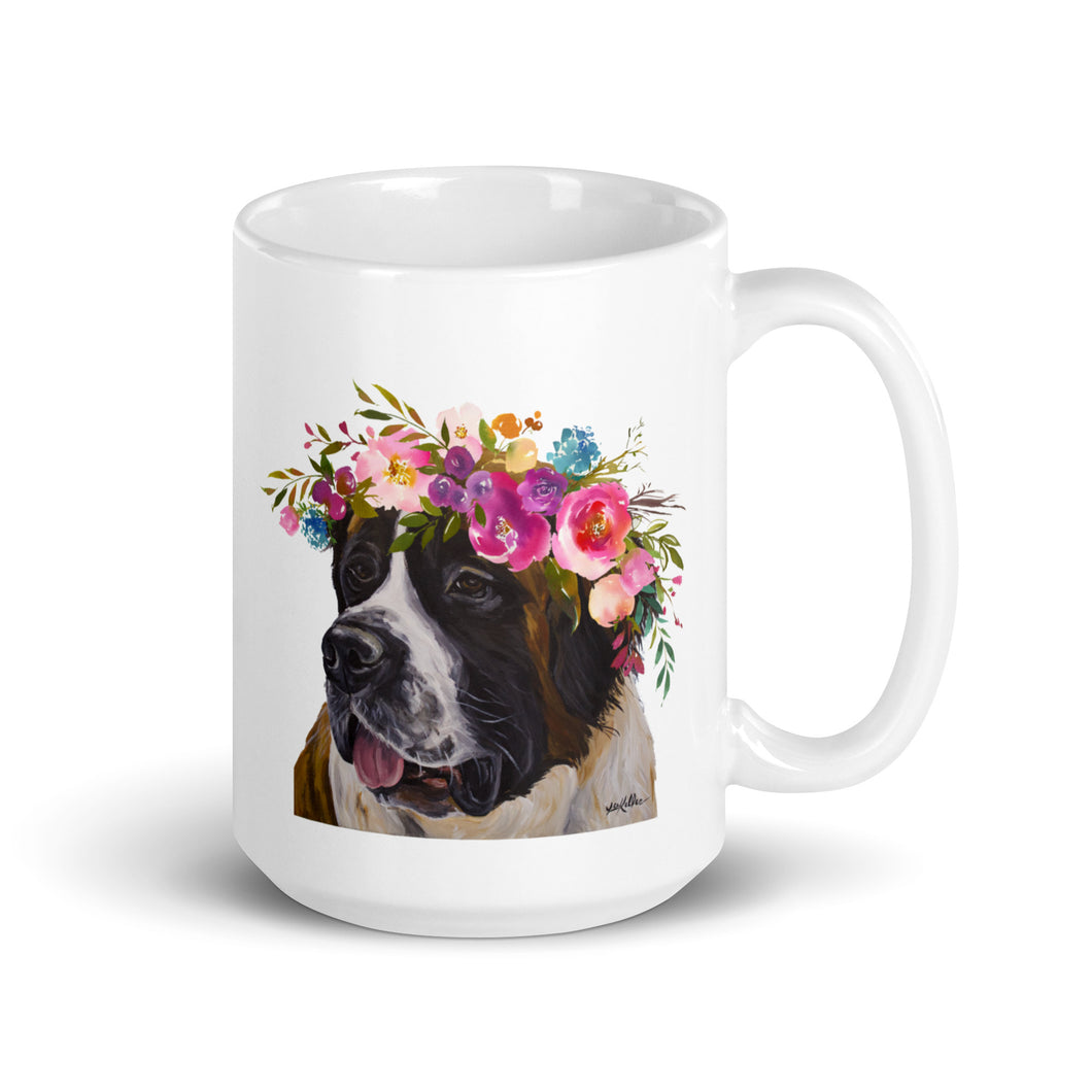 Saint Bernard Mug, Dog Coffee Mug, 15oz Bright Blooms Saint Bernard Dog Mug