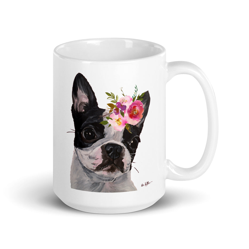 Boston Terrier Mug, Dog Coffee Mug, 15oz Bright Blooms Boston Terrier Dog Mug