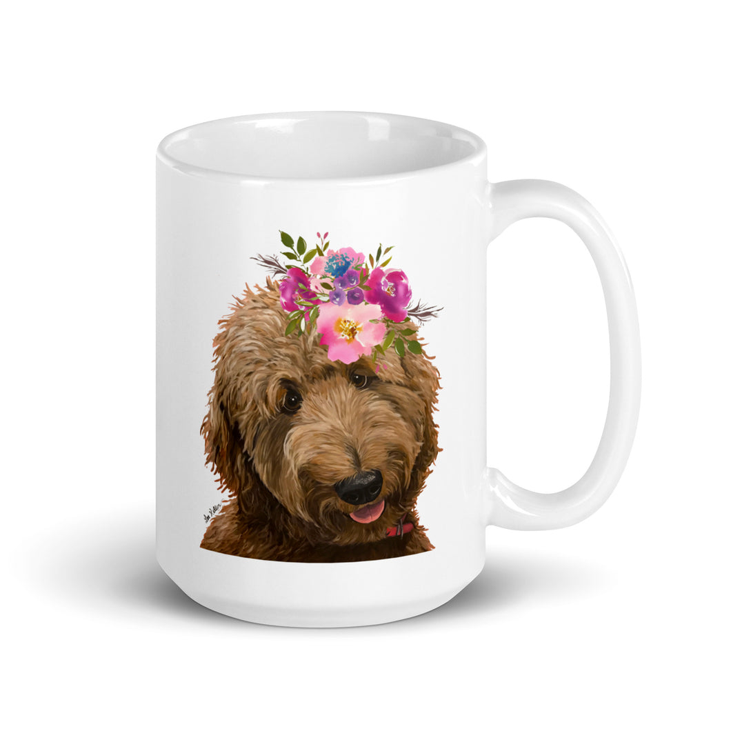 Apricot Doodle Mug, Dog Coffee Mug, 15oz Bright Blooms Doodle Dog Mug