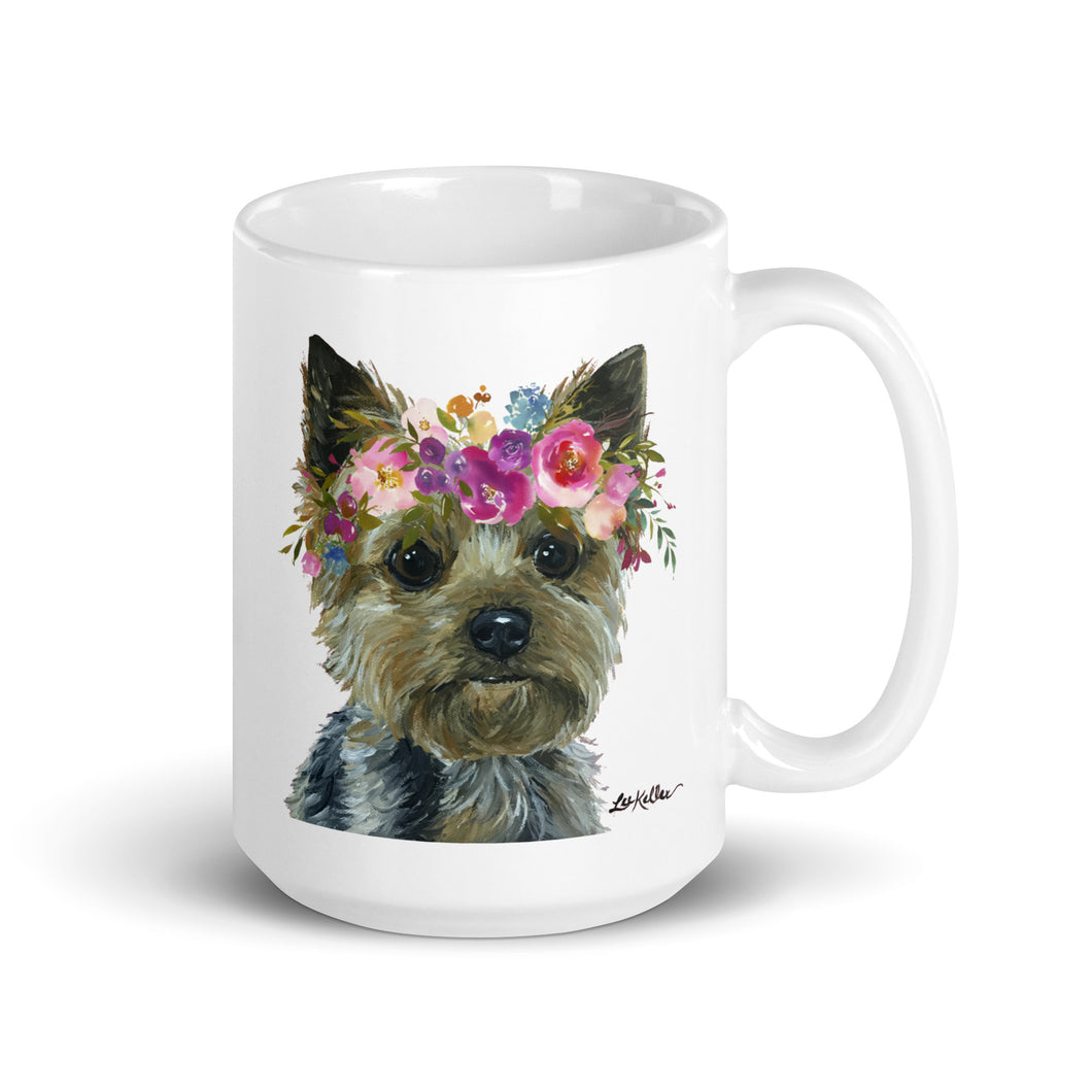 Yorkie Mug, Dog Coffee Mug, 15oz Bright Blooms Yorkie Dog Mug