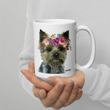 Load image into Gallery viewer, Yorkie Mug, Dog Coffee Mug, 15oz Bright Blooms Yorkie Dog Mug
