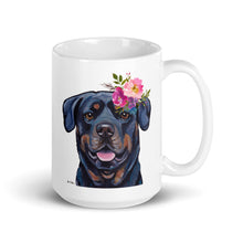 Load image into Gallery viewer, Rottweiler Mug, Dog Coffee Mug, 15oz Bright Blooms Rottweiler Dog Mug
