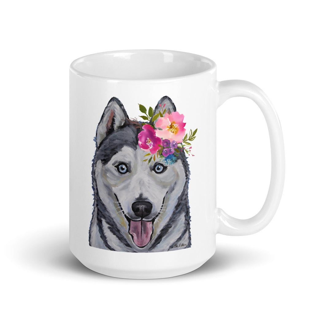 Husky Mug, Dog Coffee Mug, 15oz Bright Blooms Husky Dog Mug