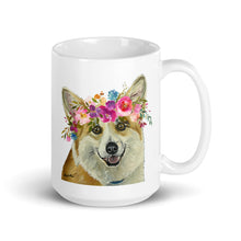 Load image into Gallery viewer, Corgi Mug, Dog Coffee Mug, 15oz Bright Blooms Corgi Dog Mug
