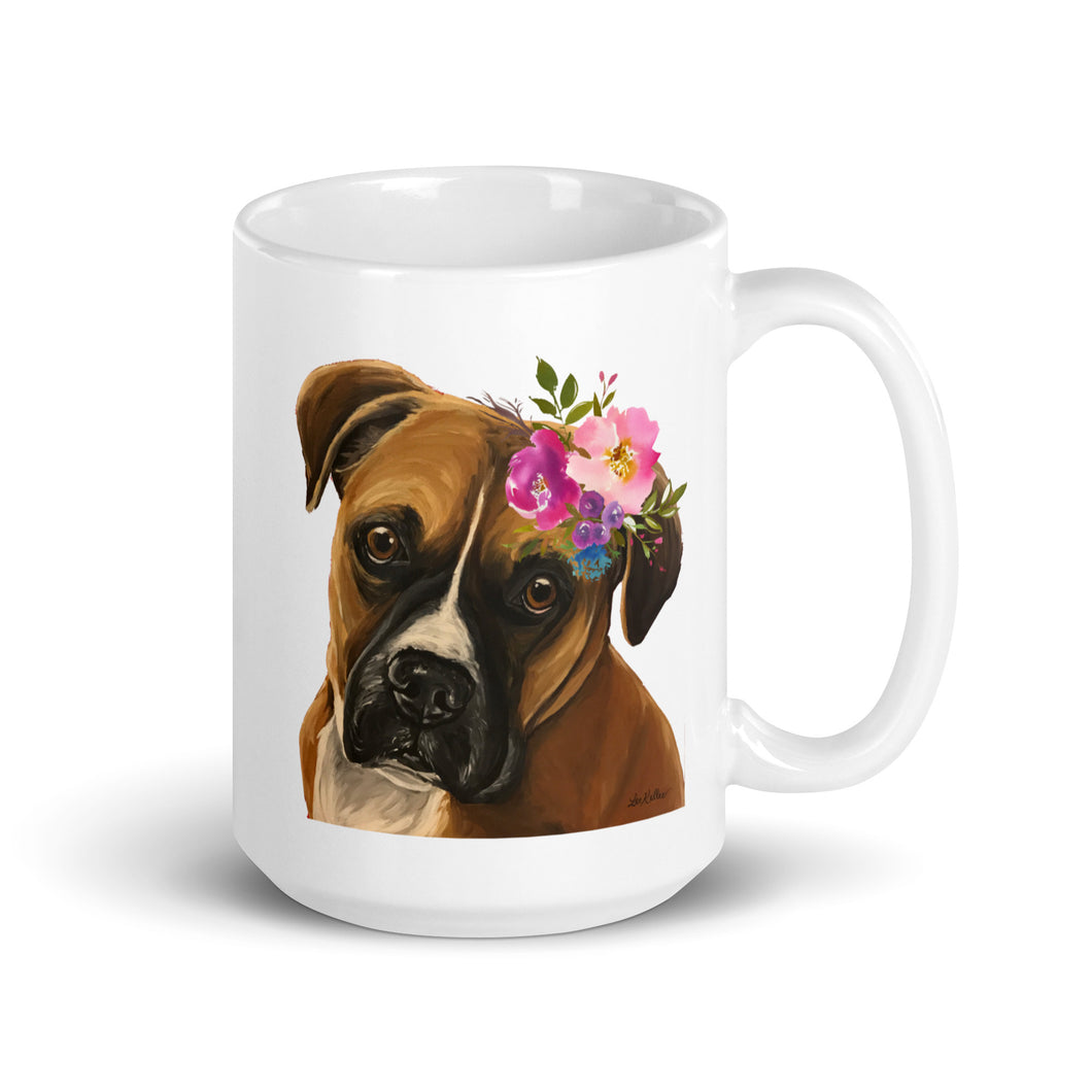 Boxer Mug, Dog Coffee Mug, 15oz Bright Blooms Boxer Dog Mug