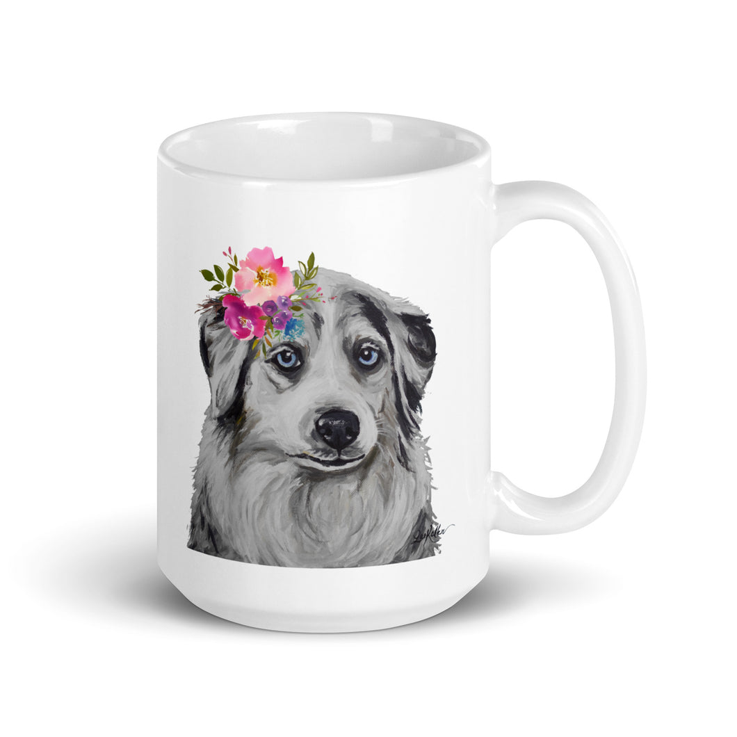 Australian Shepherd Mug, Dog Coffee Mug, 15oz Bright Blooms Aussie Dog Mug