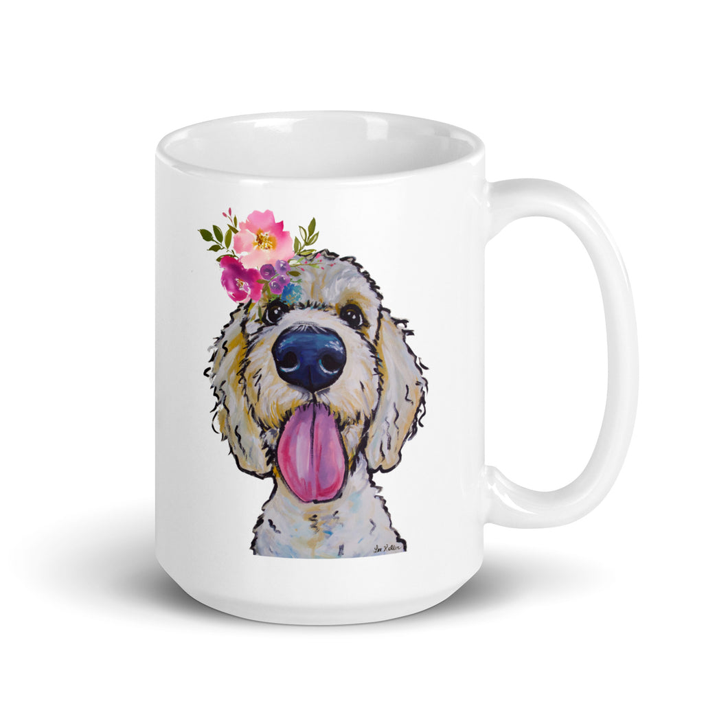 Golden Doodle Mug, Dog Coffee Mug, 15oz Bright Blooms Golden Doodle Dog Mug