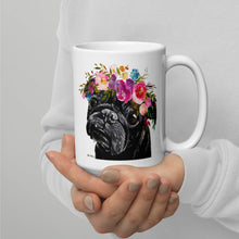 Load image into Gallery viewer, Pug Mug, Dog Coffee Mug, 15oz Bright Blooms Pug Dog Mug
