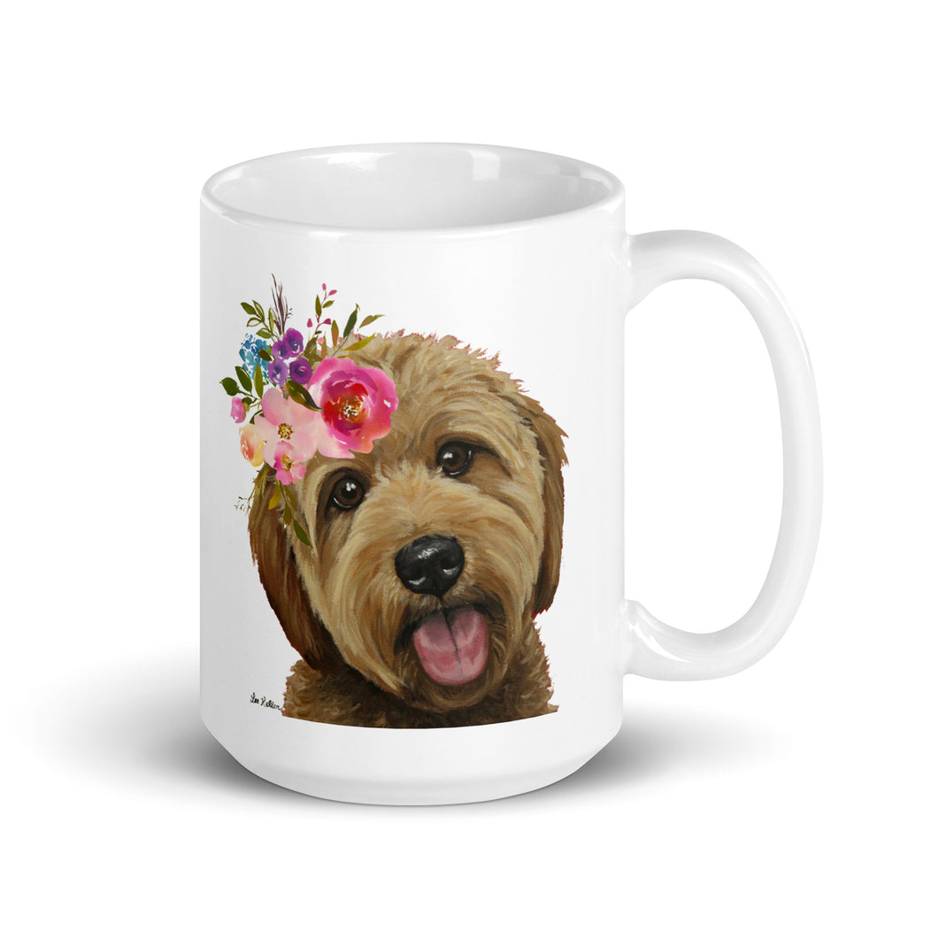 Apricot Doodle Puppy Mug, Dog Coffee Mug, 15oz Bright Blooms Doodle Puppy Dog Mug