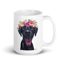 Load image into Gallery viewer, Black Lab Mug, Dog Coffee Mug, 15oz Bright Blooms Black Lab Dog Mug

