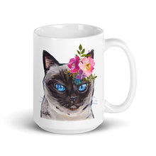 Load image into Gallery viewer, Cat Mug &#39;Siamese Cat&#39;, Cat Coffee Mug, 15oz Bright Blooms Cat Mug
