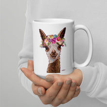 Load image into Gallery viewer, Alpaca Mug &#39;Rosie&#39;, Alpaca Coffee Mug, 15oz Bright Blooms Alpaca Mug
