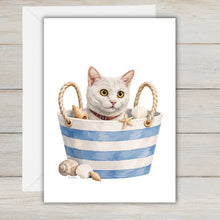 Load image into Gallery viewer, Coastal White Cat Greeting Card - Beach Cat Greeting Cards
