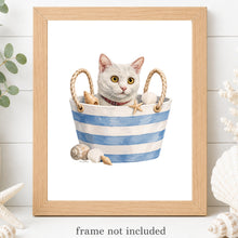 Load image into Gallery viewer, White Cat Art Print - Beach Cat Art Print
