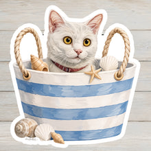 Load image into Gallery viewer, White Cat Vinyl Sticker - 4" Coastal Cat Sticker
