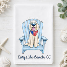 Load image into Gallery viewer, Coastal Doodle Tea Towel - White Golden Doodle, Labradoodle Kitchen Towel - Option to Personalize
