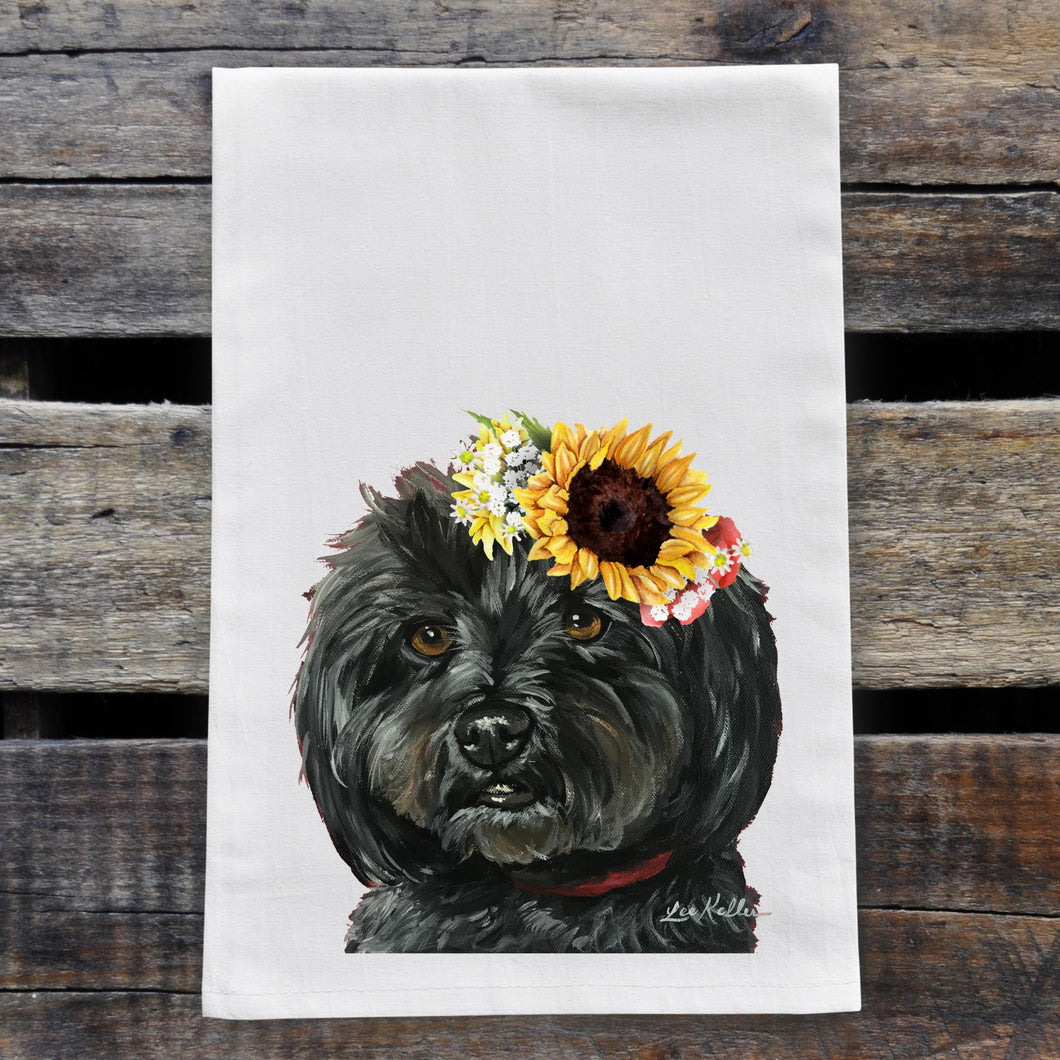 Sunflower Dog Towel 'Yorkie Poo', Fall Dog Towel