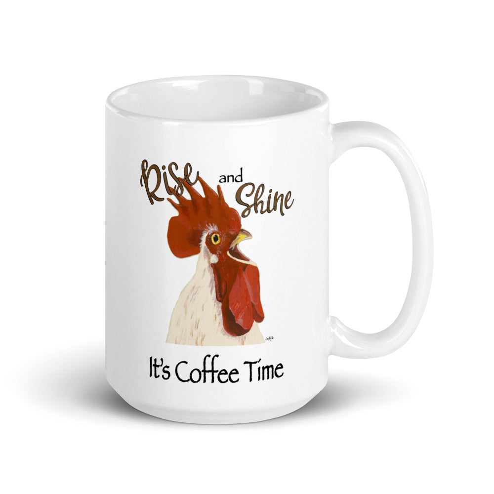 Rooster Mug, 'Rise & Shine It's Coffee Time' Rooster Coffee Mug, 15oz Rooster Mug