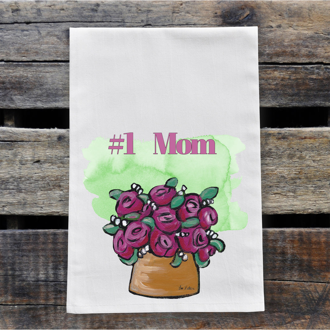 Mother's Day '#1 Mom' Tea Towel - Pink