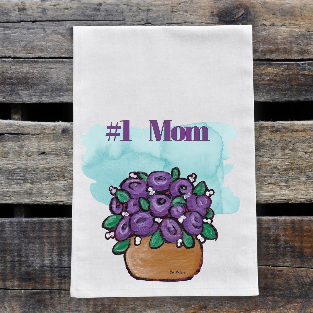 Mother's Day '#1 Mom' Tea Towel - Purple