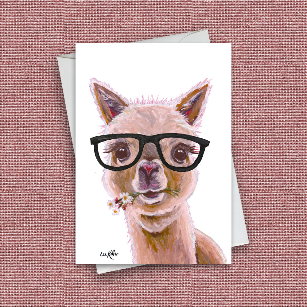 Glasses Greeting Card 'Holly', Glasses Alpaca Greeting Card