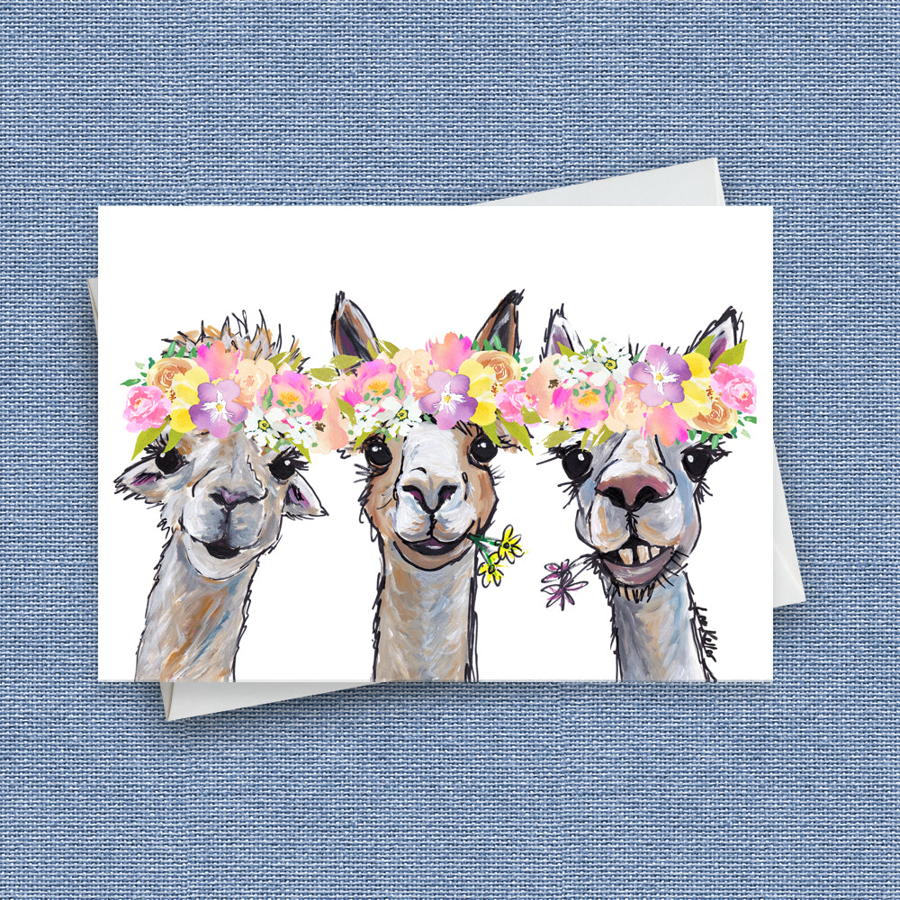 Pastel Flowers Greeting Card 'Trio', Pastel Flowers Alpaca Greeting Card