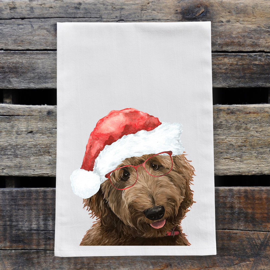 Christmas Dog Towel 'Apricot Golden Doodle', Holiday Dog Towel